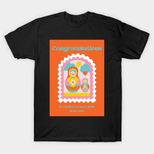 Aesthetic Russian Stacking Nesting Dolls Matryoshka Congratulations Baby On the Way in Red T-Shirt